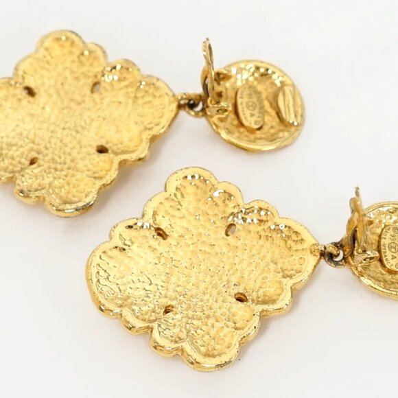 CHANEL CC Logos Rhombus Clip-On Earrings Gold Tone 95A Auth w/Box #11469 - Picture 4 of 6